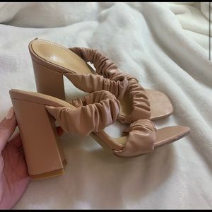 Nude Ruched Design Mule Chunky Heels
